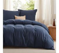Bedsure Housse de Couette 200x200 cm - Parure de lit 200 x 200 certifié Oeko-TEX - Bedding Sets de Housses de couettes 200x200 + 2X Taies d'oreiller 65x65 avec Fermeture Éclair - Bleu Marine