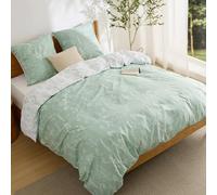 Bedsure Housse de Couette 200x200 cm - Parure Réversible Polyester Oeko-TEX - Set de Literie 3 Pièces Housse de Couette 200x200 + 2 Taies d'oreiller 65x65 cm, Fermeture Éclair, Fleurs Vert