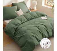 Bedsure Housse de Couette 200x200 - Parure en 100% Coton certifié Oeko-Tex - Parure de lit Housse de Couette 200 x 200 + 2 Taies d'oreiller 65x65 cm avec Fermeture Éclair - Vert Olive