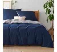 Bedsure Housse de Couette 200x200 - Parure en 100% Coton certifié Oeko-Tex - Parure de lit Housse de Couette 200 x 200 + 2 Taies d'oreiller 65x65 cm avec Fermeture Éclair - Bleu/Gris