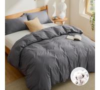 Bedsure Housse de Couette pour Lit 150 - Housse de Couette en Coton pour Lit 150, Parure de Couette 200x200 cm et 2 Taies d'oreiller 50x75 cm, Certification Oeko-TEX - Noir Fumée