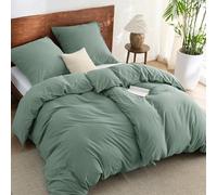 BEDSURE Parure de lit 135 x 200 cm en coton 4 pièces Sage Green Ensemble de housse de couette de 2 avec 2 taies d'oreiller 80 x 80 cm, texture similaire au linge lavé