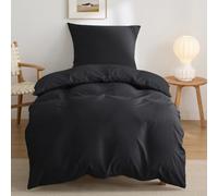 BEDSURE Parure de lit 135x200 2 pièces Noir - 1 housse de couette 135x200 cm + 1 taie d'oreiller 80x80 cm, Parure de lit en polyester microfibre avec fermeture éclair OEKO-TEX Noir
