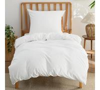 BEDSURE Parure de lit 135x200 Coton 2 pièces - Ensemble de literie Blanc Housse de couette avec 1 taie d'oreiller 80x80 cm, Texture similaire au lin lavé, Literie Oeko-TEX Blanc avec fermeture éclair