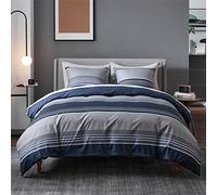 BEDSURE Parure de lit 155x220 3 pièces - Ensemble de literie bleu 155 x 220 cm avec 2 taies d'oreiller 80x80 cm, housse de couette réversible OEKO-TEX bleu motif rayé avec fermeture éclair