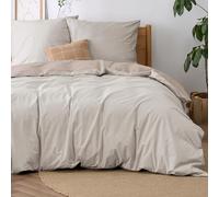 BEDSURE Parure de lit 200x200 coton Beige - Sets de linge de lit 200 x 200 cm Housse de couette réversible 3 pièces avec 2 taies d'oreiller 80x80 cm, Oeko-TEX Housse de couette bicolore avec fermeture