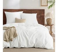 BEDSURE Parure de lit 200x200 en coton 3 pièces - Ensemble de literie blanc avec housse de couette et 2 taies d'oreiller 80x80 cm, Texture similaire au lin lavé, Ensemble de literie Oeko-TEX avec