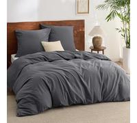 BEDSURE Parure de lit 200x220 Coton 3 pièces - Ensemble de literie Anthracite Housse de couette avec 2 taies d'oreiller 80x80 cm, Texture similaire au lin lavé, Literie Oeko-TEX Gris avec fermeture