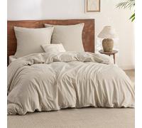 BEDSURE Parure de lit 200x220 Coton 3 pièces - Ensemble de literie Beige Housse de couette avec 2 taies d'oreiller 80x80 cm, Texture similaire au lin lavé, Ensemble de literie Oeko-TEX avec fermeture