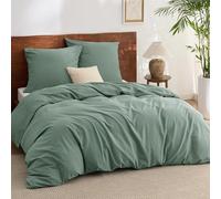 Bedsure Parure de lit 220x240 Coton 3 pièces - Ensemble de linge de lit vert sauge avec 2 taies d'oreiller 80x80 cm, texture similaire au lin lavé, literie Oeko-TEX vert avec fermeture éclair