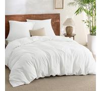 BEDSURE Parure de lit 220x240 Coton 3 pièces - Ensemble de literie Blanc Housse de couette avec 2 taies d'oreiller 80x80 cm, Texture similaire au lin lavé, Ensemble de literie Oeko-TEX avec fermeture