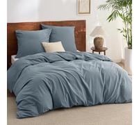 Bedsure Parure de lit 220x240 Coton 3 pièces - Ensemble de literie Bleu gris Housse de couette avec 2 taies d'oreiller 80x80 cm, Texture similaire au lin lavé, Literie Oeko-TEX Bleu avec fermeture