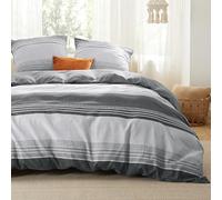 BEDSURE Parure de lit 3 pièces 220 x 240 cm - Gris - 220 x 240 cm - Avec 2 taies d'oreiller de 80 x 80 cm - Certifié Öko-Tex - Réversible - Motif rayé gris - Avec fermeture éclair