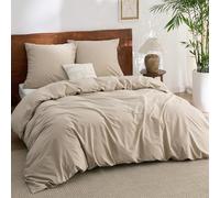 BEDSURE Parure de lit 3 pièces en coton 200 x 200 cm - Taupe noisette - Housse de couette avec 2 taies d'oreiller de 80 x 80 cm - Texture similaire au lin lavé - Certifié Oeko-TEX - Marron avec