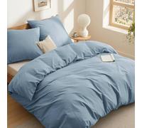 BEDSURE Parure de lit 3 pièces en coton gris bleu - Housse de couette 200 x 200 cm avec 2 taies d'oreiller 80 x 80 cm - Certifié Oeko-TEX avec fermeture éclair