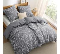 BEDSURE Parure de lit 4 pièces 135 x 200 cm en coton - Ensemble de literie gris avec 2 housses de couette et 2 taies d'oreiller 80 x 80 cm, parure de lit réversible OEKO-TEX avec motif floral imprimé