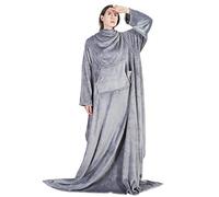Bedsure Plaid à Manche Adulte - Couverture à Capuche Polaire avec Poches - Pour Femme et Homme - Couverture TV Canapé 150x200 cm, Gris