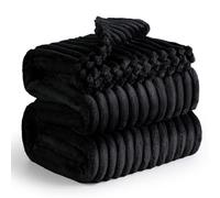Bedsure Plaid canape Couverture Polaire - 230×270 cm, Noir | Cadeau Femme, Plaid Doux et Chaud en Velours Côtelé pour Canapé, Chambre et Salon, Lavable en Machine