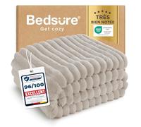 Bedsure Plaid canape Plaid Beige - Couverture Polaire, 130×170 cm, Beige | Cadeau Femme, Plaid Doux et Chaud en Velours Côtelé pour Canapé, Chambre et Salon, Lavable en Machine