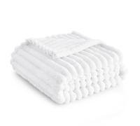 Bedsure Plaid canape Plaid Blanc - Couverture Polaire, 150×200 cm, Blanc | Cadeau Femme, Plaid Doux et Chaud en Velours Côtelé pour Canapé, Chambre et Salon, Lavable en Machine