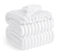 Bedsure Plaid canape Plaid Blanc - Couverture Polaire, 220×240 cm, Blanc | Cadeau Femme, Plaid Doux et Chaud en Velours Côtelé pour Canapé, Chambre et Salon, Lavable en Machine
