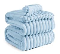 Bedsure Plaid canape Plaid Bleu - Couverture Polaire, 220×240, Bleu Égéen | Cadeau Femme, Plaid Doux et Chaud en Velours Côtelé pour Canapé, Chambre et Salon, Lavable en Machine