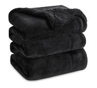 Bedsure Plaid Polaire Sherpa Couverture - Douce et Chaude Double Face avec Fourrure d'agneau et Tissu Polaire pour Canapé et Lit, 2 Personnes, Épais - XXL 220x240 cm, Noir