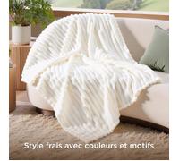 Bedsure Velours Côtelé Fleece - Plaid Chaud pour Chambre & Salon - Douceur Cocooning - Blanc Neige - 270x230cm