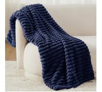 Bedsure Velours Côtelé Fleece - Plaid Cocooning pour Chambre & Salon - Épais et Chaud - Bleu Parade - 240x220cm