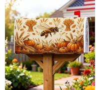 Bee Housse magnétique pour boîte aux lettres rustique, citrouilles, blé d'automne, orange pour décoration extérieure, jardin, cour, 45,7 x 53,3 cm