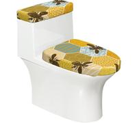 Bee Lot de 2 housses de siège de toilette en nid d'abeille géométrique avec couvercle de réservoir, ajustement élastique pour toilettes en forme de U et allongées, décoration de salle de bain, cadeau