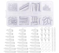 Beebeecraft 1 boîte 160Pcs 8 Styles Kit de Fermoir Coulissant 304 Acier Inoxydable 10/13/16/20/25mm Tube Cordon Coulissant Extrémités avec Fermoir Homard Extension de chaîne Bagues de Saut Ouvertes