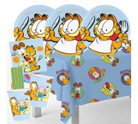 BeenSmile Garfield Kit de fête 37 pièces avec assiettes en carton, gobelets en carton, serviettes, nappe + 8 pailles en papier pour anniversaire d'enfant