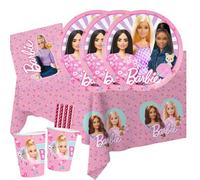 BeenSmile Kit de fête Barbie 37 pièces avec assiettes en carton, gobelets en carton, serviettes, nappe + 8 pailles en papier pour anniversaire d'enfant