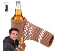 Beer Mitten Gloves - Knit Drink Holder Mitt for Cans and Bottles (Camel) | Insulating Winter Beverage Glove Keeps Hands Warm at Tailgates, Bonfires and Outdoor Parties - Fun Gift