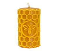 BeesWax World - Bougie en cire d’abeille 100 % naturelle, faite à la main - Mèche en coton, décorative et durable - Différentes formes au choix (Rouleau hexagonal avec abeille - H ~95 mm, Ø ~58 mm)