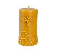BeesWax World - Bougie en cire d’abeille 100 % naturelle, faite à la main - Mèche en coton, décorative et durable - Différentes formes au choix (Abeille & hexagones - H 125 mm, Ø ~65 mm)
