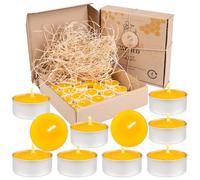 BeesWax World Lot de 10 à 50 bougies chauffe-plat en cire d'abeille avec mèches en coton - 4 heures de combustion - 10 à 50 pièces - Bougies en cire d'abeille avec plastique recyclé (25, Métal)