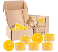 BeesWax World Lot de 10 à 50 bougies chauffe-plat en cire d'abeille avec mèches en coton - 4 heures de combustion - 10 à 50 pièces - Bougies en cire d'abeille avec plastique recyclé (10, Transparent)