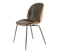 GUBI Beetle Chaise de Salle à Manger Vernis Shell Cuir Gris Avec Pieds En Chrome Noir