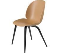 Beetle Chaise de Table de Salle à Manger Base en Bois Hêtre Teinté Noir Semi- Mat/ Ambre Marron