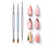 Beetles Gel Nail Art Pinceaux 3PCS, Double-extrémité Stylo de Peinture pour Ongles Conception, Pétale Dessin Liner et Ovale Pinceaux DIY à Maison Cadeau pour Femme