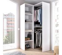 Befara Dressing D' Angle Zebra - Blanc Armoire Ouvert d'angle avec 2 Barres de penderie et étagères. Optimise l'espace. Grande capacité de Rangement.