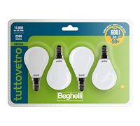 Beghelli - Ampoule LED E14 TUTTOVETRO Lumière Chaude, Sphérique 5W, 600lm, 3000K, Verre Opale, Efficace, Installation Facile, 15000 Heures, Groupe Beghelli - Couleur : Lumière Chaude, 4 pièces