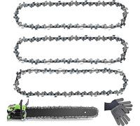 Begonia Lot de 3 chaînes de tronçonneuse 40 cm 3/8" LP, 59 maillons d'entraînement de 1,3 mm, chaîne à faible retour avec 2 gants, chaîne de tronçonneuse de rechange compatible avec Oregon, Einhell