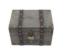 Begoniape Coffre au trésor en panneau dense, 24 x 17,5 x 15,5 cm, boîte de rangement vintage avec deux poignées, boîte de rangement décorative rétro (gris)