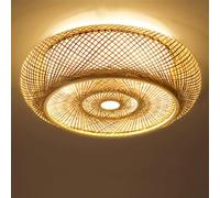 Begoniape Plafonnier rétro en bambou - 3 lumières - Style bohème - Tissé à la main - 40 x 14 cm - Lampe suspendue en rotin pour LED/ampoule/lampe fluorescente