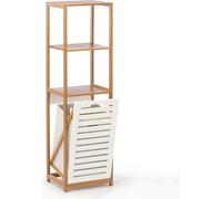 BEGRYF Armoire à linge en bambou avec bac à linge & étagère - Organisateur de salle de bain de 130 cm de haut avec 2 étagères & panier à linge en tissu