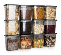 VILDE Lot de 12 boîtes de conservation hermétiques 1,85L - Plastique durable - sans BPA - empilables - micro-ondes - lave-vaisselle