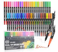 Behiruch 48 Couleurs Feutres Coloriage Adulte, Double Pointe Feutre Aquarelle (Fine & Pinceau) avec Malette pour Dessin, Croquis, Coloriage, Manga et Calligraphie